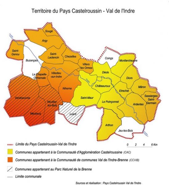 carte présentant les communes faisant parties de la communauté de commune val de l'Indre-Brenne