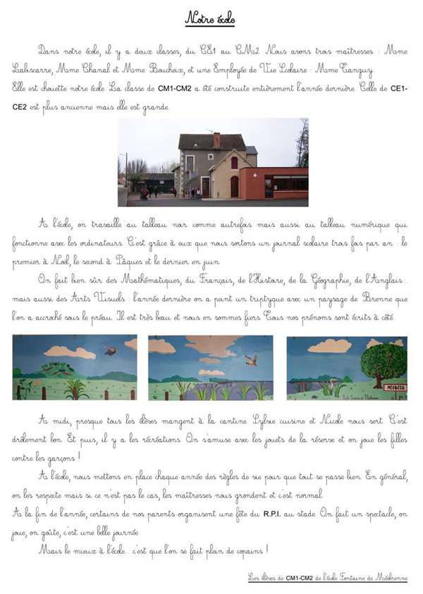 Petit descriptif des activités à l'école de Méobecq